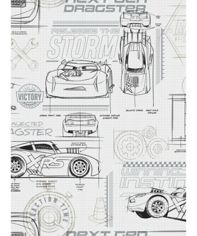 Disney Pixar Cars Grey And White Schematic Peel & Stick Wallpaper $17.96 Wallpapers